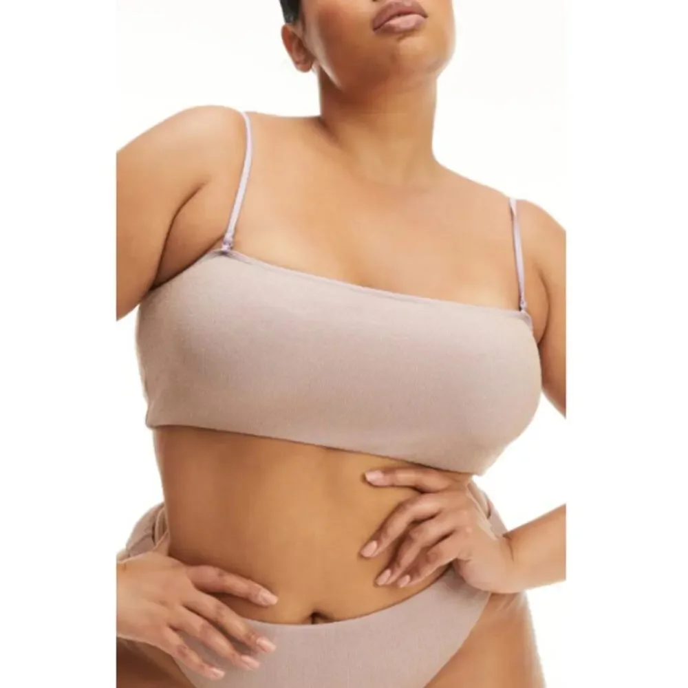 Good American Sparkle Rib Better Bandeau Bikini Top In‎ Lilac Women's X Large